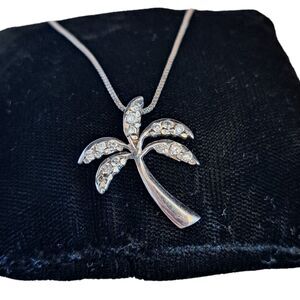 Sterling Silver Palm Tree Pendant 925 On A Chain With Rhinestones